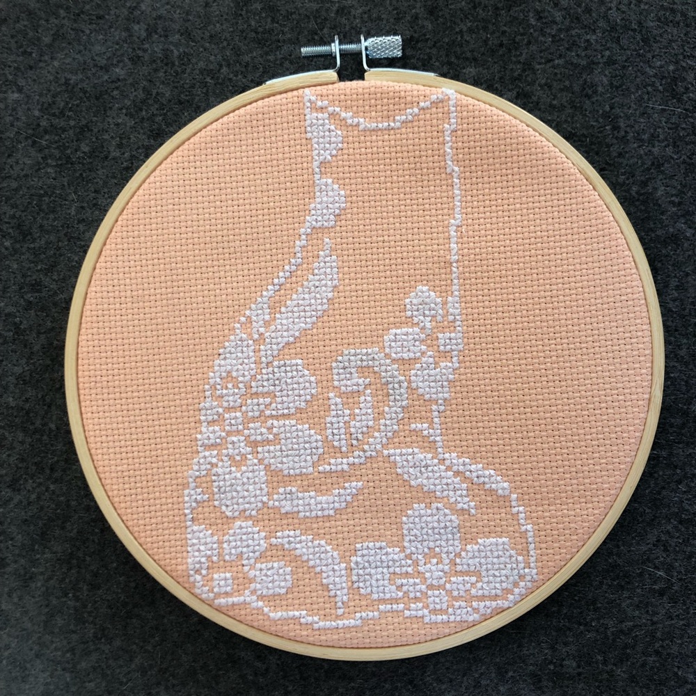Handmade Floral Cat Cross Stitch